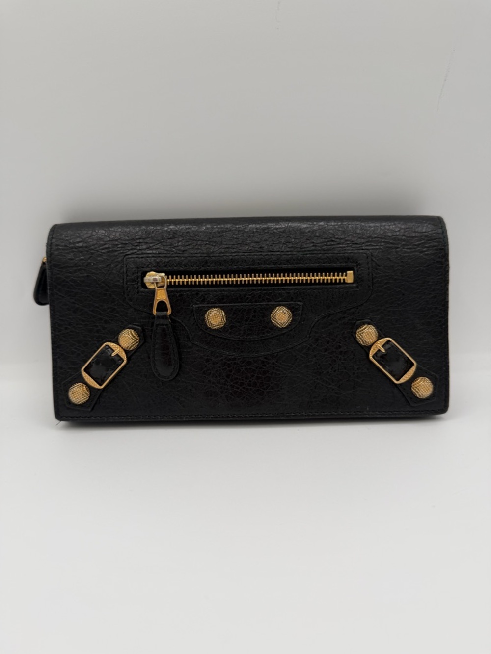 Balenciaga Agneau Giant 12 Gold Hardware Money Wallet Black
